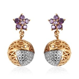 KARIS CZ AMETHYST TWO TONE GOLD SILVER EARRINGS